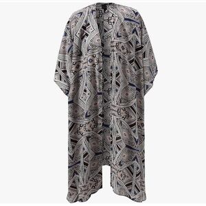 Mossimo Boho open Kimono top Diamond Pattern High low Black Blue White Size XS